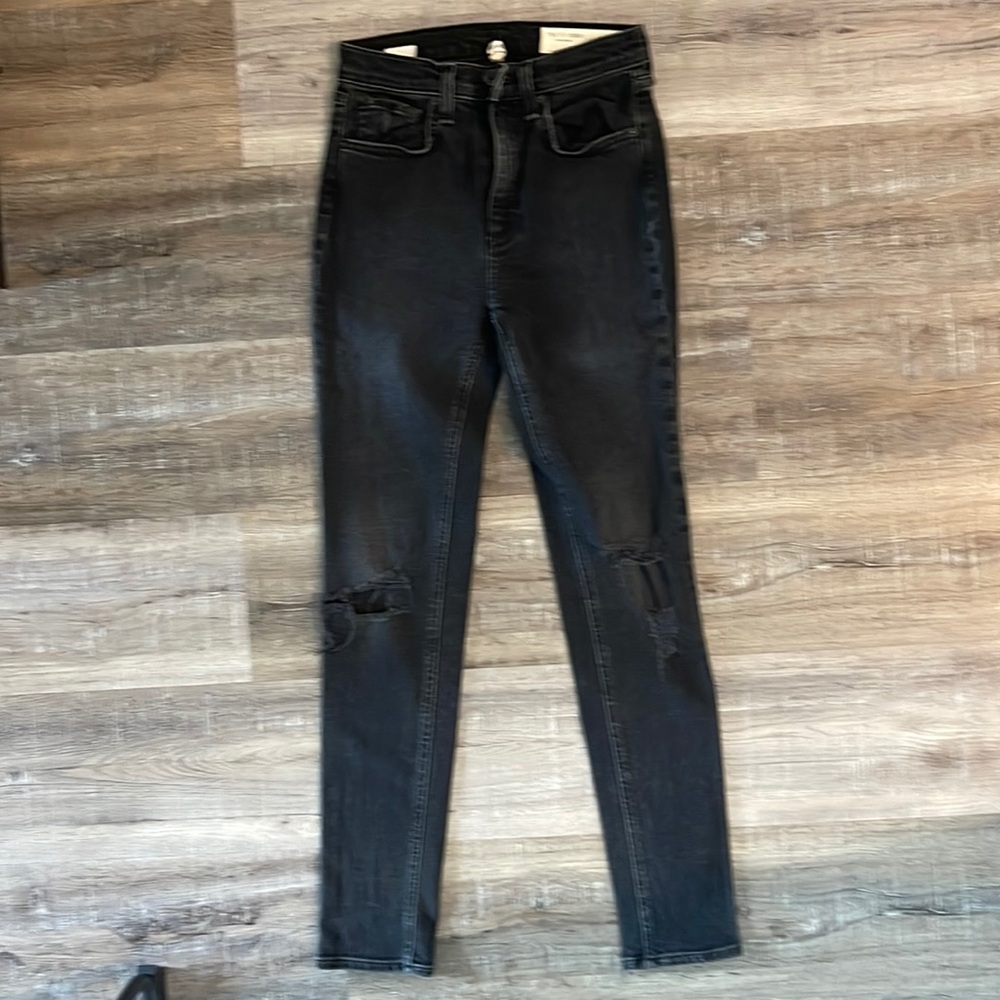 Rag & Bone High Rise Ankle Skinny Black Holes Destructive Jeans Womens Sz 24